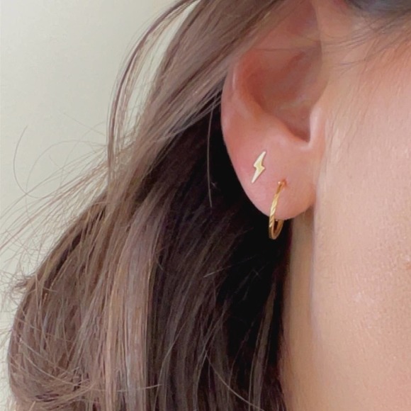 14k Gold Studs Thunderbolt Earrings​ 8mm - Picture 2 of 5